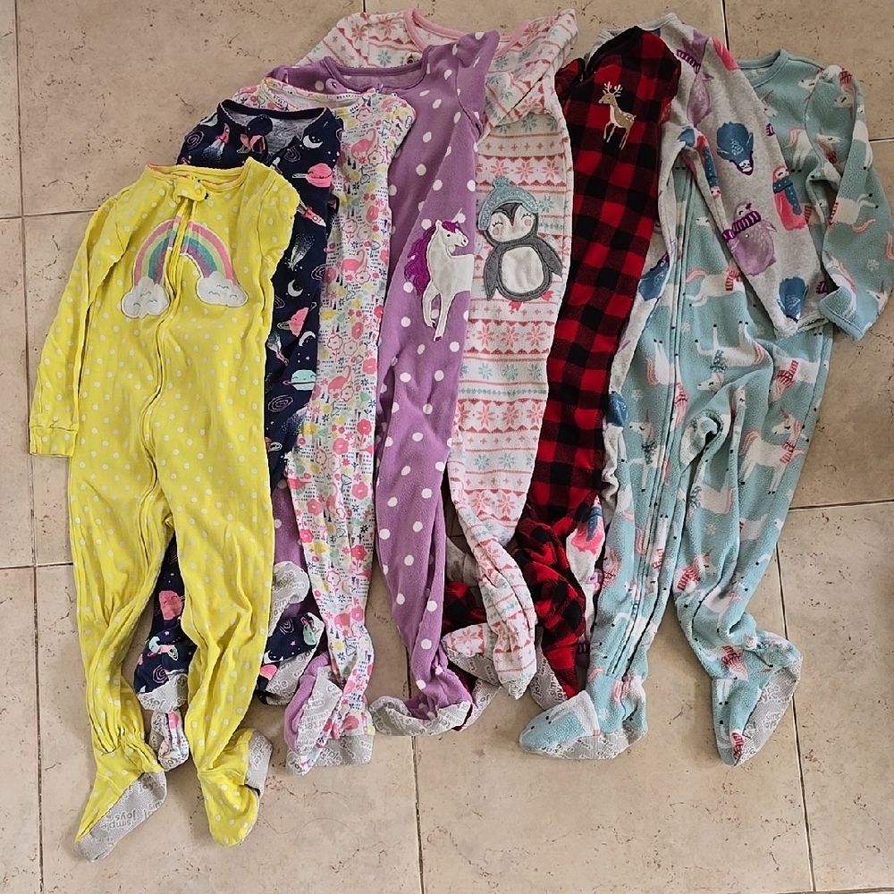 Lot of 8 Carter's Zippered Footed Pajamas 4T Fleece and Knit Cotton